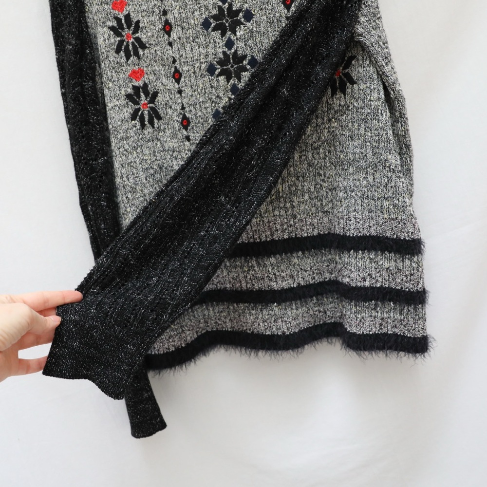 Desigual Nordic sweater embroidered knit heathered grey black XL cottage winter - Picture 7 of 10